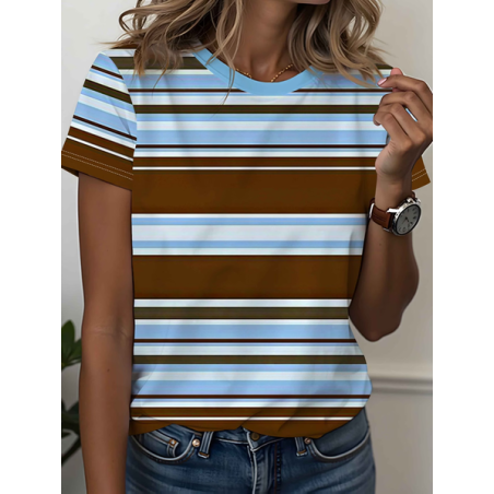 Women Striped Short Sleeve Tee T-shirt Crew Neck Printing Casual Graphic Tee Summer Top
