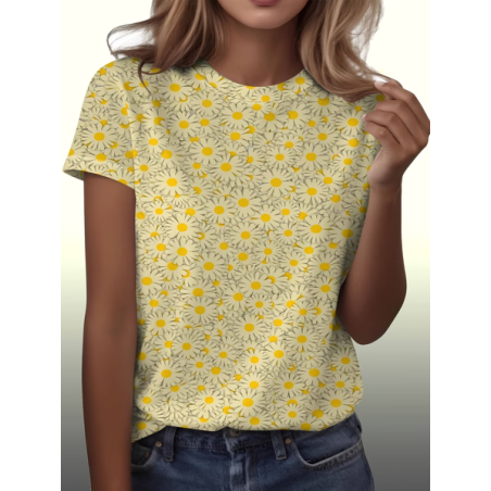 Women Floral Short Sleeve Tee T-shirt Crew Neck Printing Casual Graphic Tee Summer Top