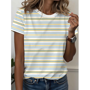 Women Striped Short Sleeve Tee T-shirt Crew Neck Printing Casual Graphic Tee Summer Top