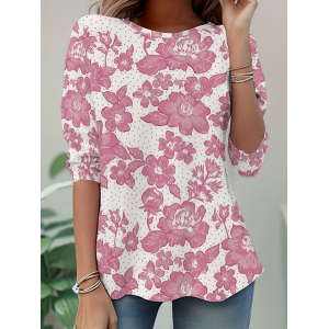 Women Floral Long Sleeve Tee T-shirt Crew Neck Casual Tunic Spring/Fall Top