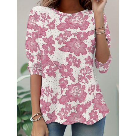 Women Floral Long Sleeve Tee T-shirt Crew Neck Casual Tunic Spring/Fall Top
