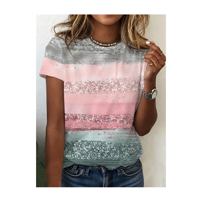 Women Abstract Short Sleeve Tee T-shirt Crew Neck Printing Casual Graphic Tee Summer Top