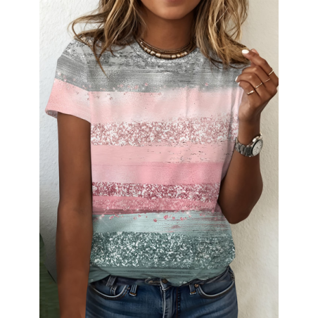 Women Abstract Short Sleeve Tee T-shirt Crew Neck Printing Casual Graphic Tee Summer Top