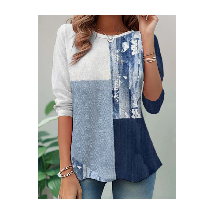 Women Abstract Long Sleeve Tee T-shirt Crew Neck Casual Tunic Spring/Fall Top