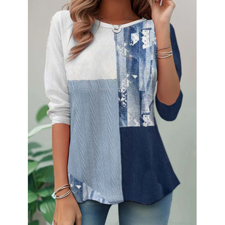 Women Abstract Long Sleeve Tee T-shirt Crew Neck Casual Tunic Spring/Fall Top