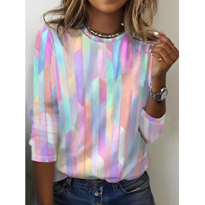 Women Abstract Long Sleeve Tee T-shirt Crew Neck Printing Casual Graphic Tee Spring/Fall Top