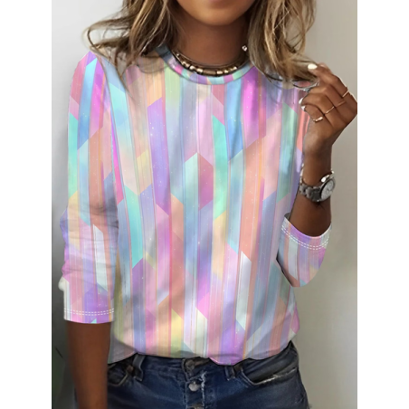 Women Abstract Long Sleeve Tee T-shirt Crew Neck Printing Casual Graphic Tee Spring/Fall Top