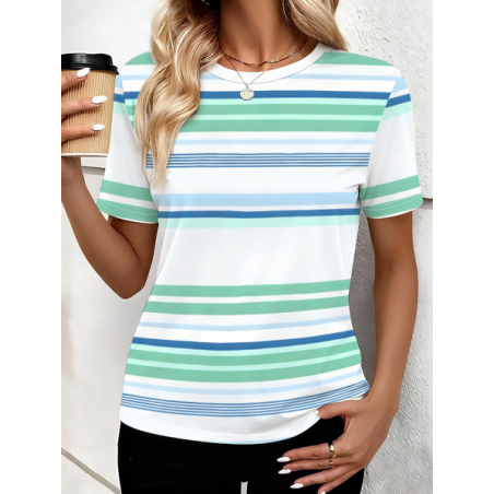 Women Striped Short Sleeve Tee T-shirt Crew Neck Printing Casual Graphic Tee Summer Top