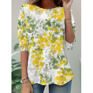 Women Floral Long Sleeve Tee T-shirt Crew Neck Casual Tunic Spring/Fall Top