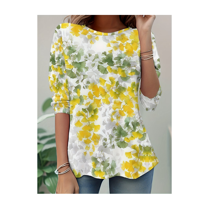 Women Floral Long Sleeve Tee T-shirt Crew Neck Casual Tunic Spring/Fall Top