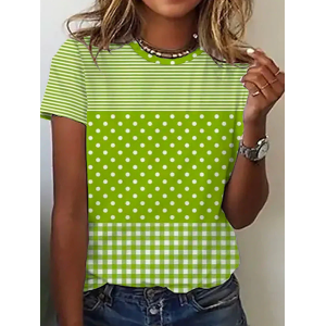 Women Striped Short Sleeve Tee T-shirt Crew Neck Printing Casual Graphic Tee Summer Top