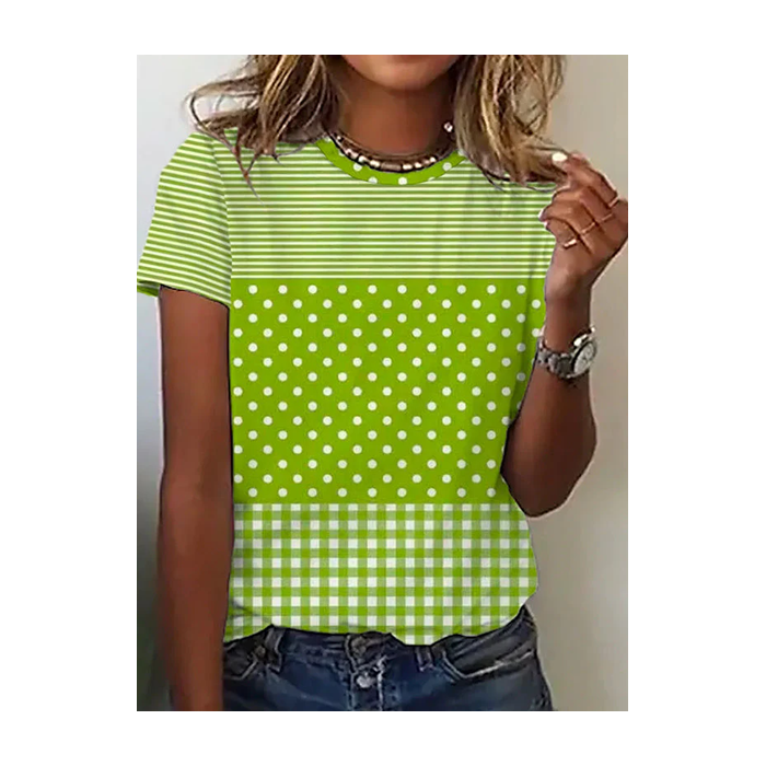 Women Striped Short Sleeve Tee T-shirt Crew Neck Printing Casual Graphic Tee Summer Top