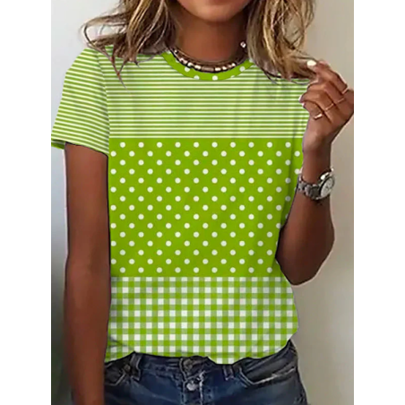 Women Striped Short Sleeve Tee T-shirt Crew Neck Printing Casual Graphic Tee Summer Top