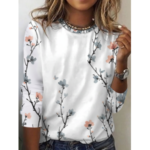 Women Floral Long Sleeve Tee T-shirt Crew Neck Vintage Spring/Fall Top