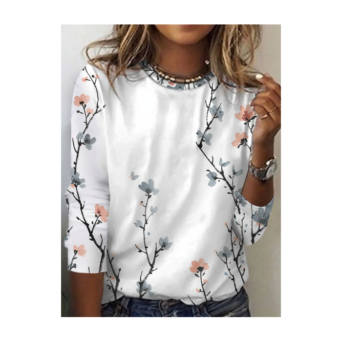 Women Floral Long Sleeve Tee T-shirt Crew Neck Vintage Spring/Fall Top