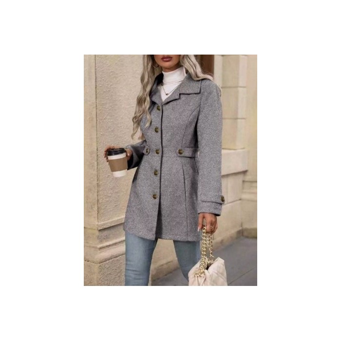 Women Spring/Fall Outerwear Casual Split Joint Plain Long Sleeve Shawl Collar Jacket