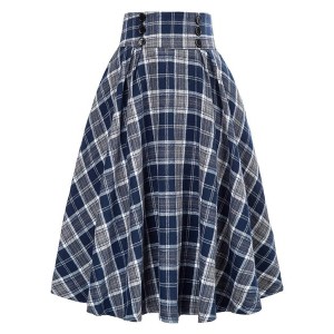 Women Casual Plaid Pleated Spring/Fall Skirt