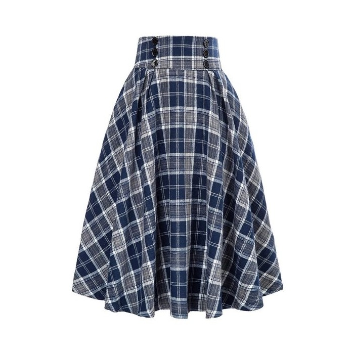 Women Casual Plaid Pleated Spring/Fall Skirt