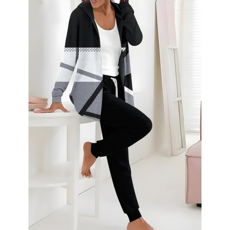 Women Abstract Printing Two-Piece Set Daily Long Sleeve Casual Spring/Fall Coat With Pants Matching Set