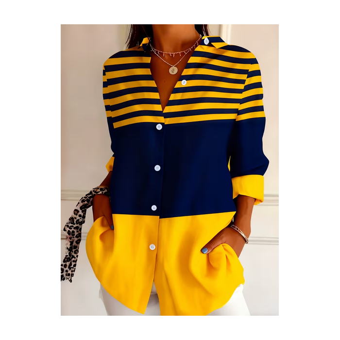 Women Abstract Long Sleeve Shirt Spring/Fall Buckle Shirt Collar Regular Sleeve Daily Casual Top