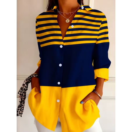 Women Abstract Long Sleeve Shirt Spring/Fall Buckle Shirt Collar Regular Sleeve Daily Casual Top