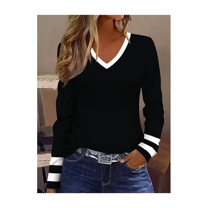 Women Striped Long Sleeve Tee T-shirt V Neck Printing Casual Spring/Fall Graphic Tee Top