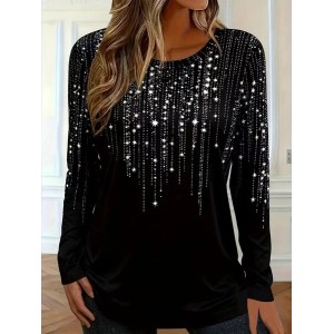 Women Abstract Long Sleeve Tee T-shirt Crew Neck Printing Casual Spring/Fall Graphic Tee Top