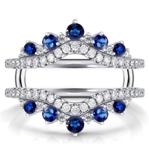 Italo Crown Blue & White Sapphire Ring Guard Enhancer Wedding Band For Women