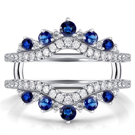 Italo Crown Blue & White Sapphire Ring Guard Enhancer Wedding Band For Women