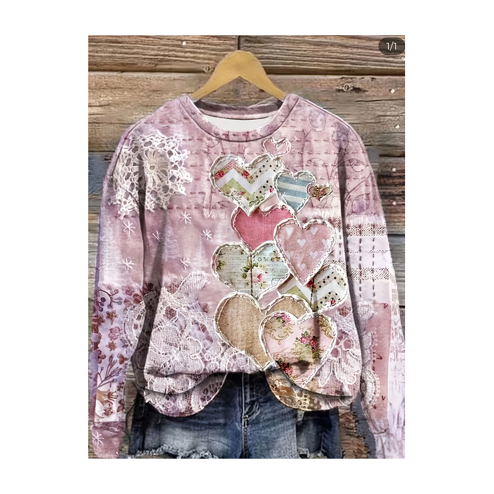 Women Heart/Cordate Crew Neck Printing Casual Spring/Fall Long Sleeve Sweatshirt