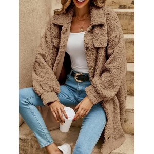 Women's Plain Winter Outerwear Casual Split Joint Mid-long Shawl Collar Overcoat