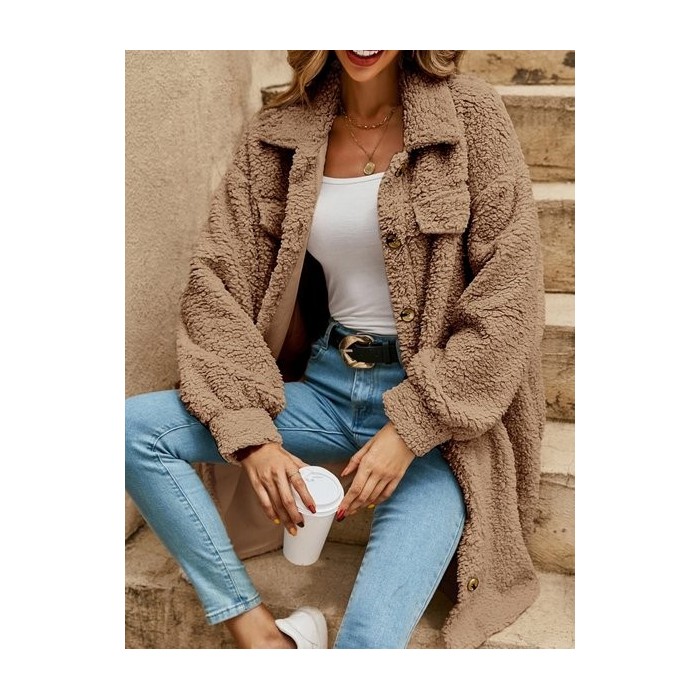 Women's Plain Winter Outerwear Casual Split Joint Mid-long Shawl Collar Overcoat