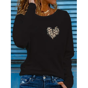 Women Leopard Long Sleeve Tee T-shirt Crew Neck Printing Casual Spring/Fall Graphic Tee Top