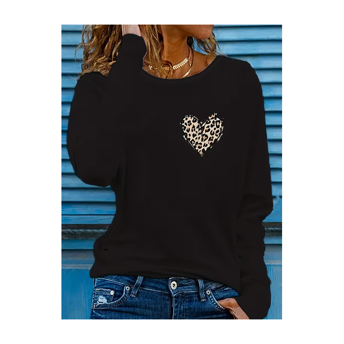 Women Leopard Long Sleeve Tee T-shirt Crew Neck Printing Casual Spring/Fall Graphic Tee Top