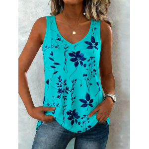 Women Sleeveless Tank Top Camisole Summer Floral V Neck Daily Casual Top
