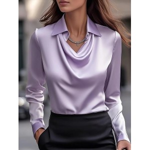 Women Plain Long Sleeve Shirt Spring/Fall Cowl Neck Daily Elegant Top