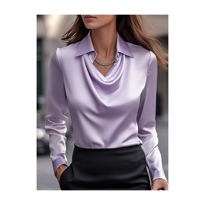 Women Plain Long Sleeve Shirt Spring/Fall Cowl Neck Daily Elegant Top