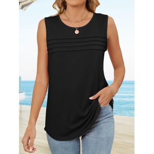 Women Sleeveless Tank Top Camisole Summer Plain Split Joint Crew Neck Daily Simple Top
