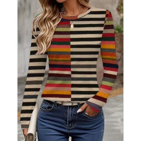Women Striped Long Sleeve Tee T-shirt Crew Neck Printing Casual Spring/Fall Graphic Tee Top