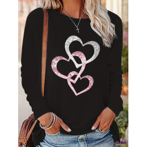 Women Heart/Cordate Long Sleeve Tee T-shirt Crew Neck Printing Casual Spring/Fall Graphic Tee Top
