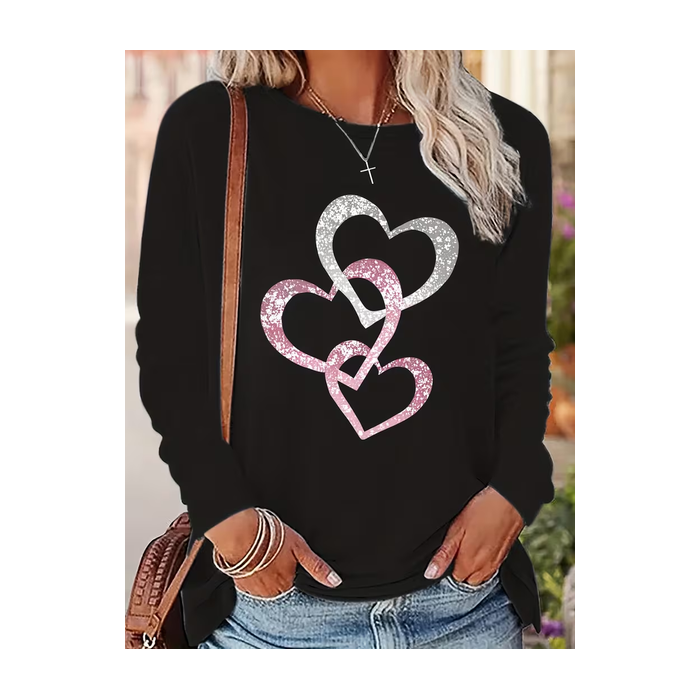 Women Heart/Cordate Long Sleeve Tee T-shirt Crew Neck Printing Casual Spring/Fall Graphic Tee Top