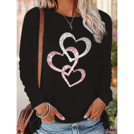 Women Heart/Cordate Long Sleeve Tee T-shirt Crew Neck Printing Casual Spring/Fall Graphic Tee Top