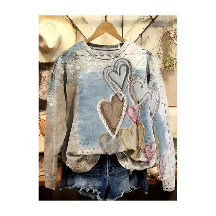 Women Heart/Cordate Crew Neck Printing Casual Spring/Fall Long Sleeve Sweatshirt