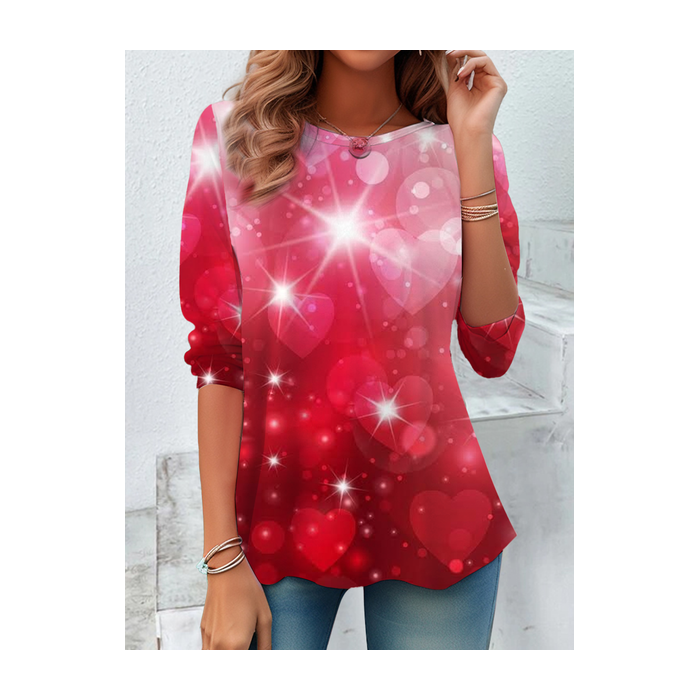 Women Heart/Cordate Long Sleeve Tee T-shirt Crew Neck Casual Spring/Fall Tunic Top