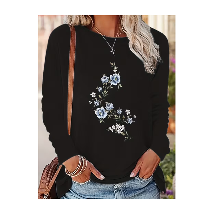 Women Floral Long Sleeve Tee T-shirt Crew Neck Printing Casual Spring/Fall Graphic Tee Top