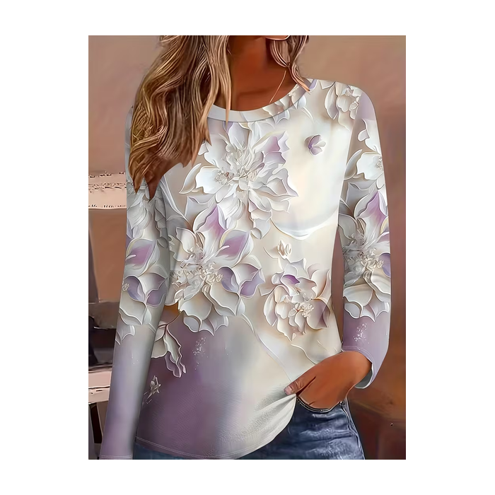 Women Floral Long Sleeve Tee T-shirt Crew Neck Printing Casual Spring/Fall Graphic Tee Top