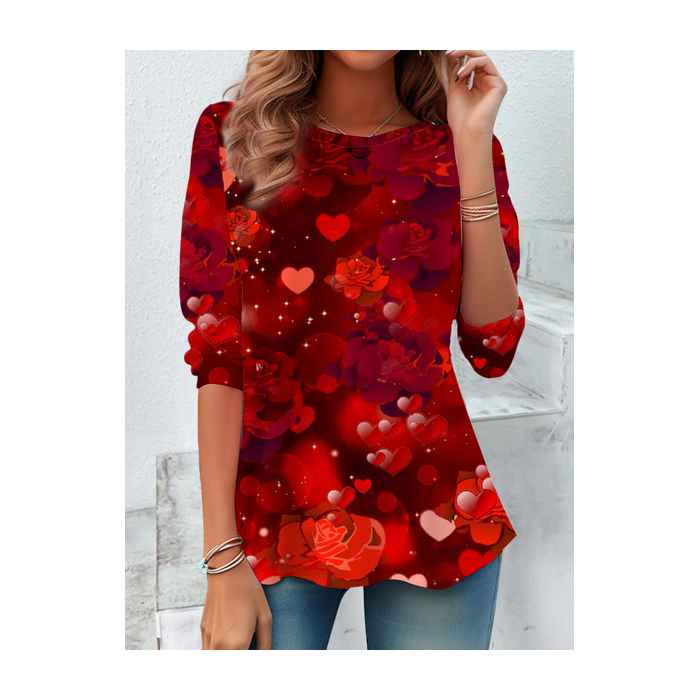 Women Floral Long Sleeve Tee T-shirt Crew Neck Casual Spring/Fall Tunic Top