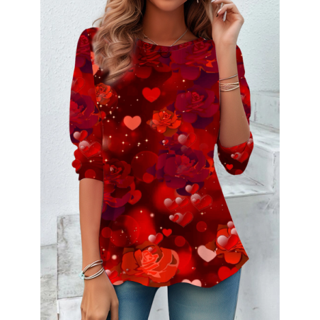 Women Floral Long Sleeve Tee T-shirt Crew Neck Casual Spring/Fall Tunic Top