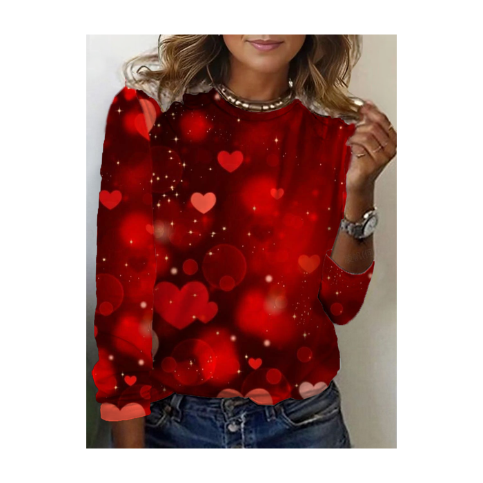 Women Heart/Cordate Long Sleeve Tee T-shirt Crew Neck Printing Casual Spring/Fall Graphic Tee Top