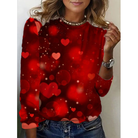 Women Heart/Cordate Long Sleeve Tee T-shirt Crew Neck Printing Casual Spring/Fall Graphic Tee Top